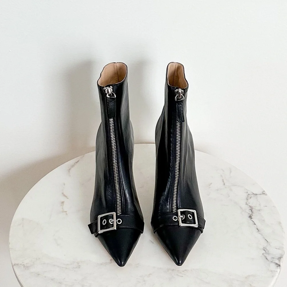Black Suede Studio NEW Imane Stiletto Bootie Black Leather Size 9